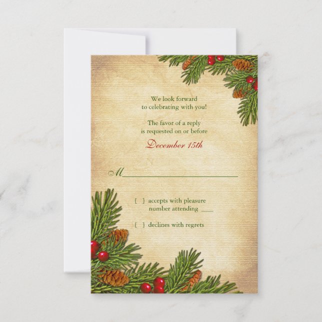Pines Boughs Fête Mariage d'hiver Carte RSVP (Devant)