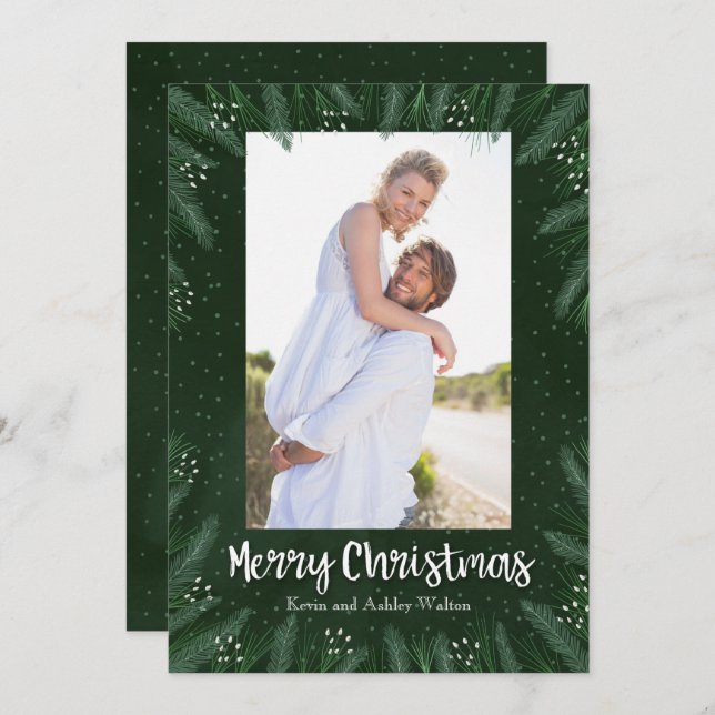Pines Branches Christmas Photo Holiday Card (Front/Back)