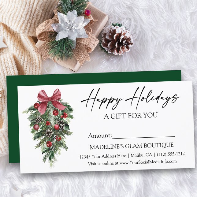 Pines Calligraphy Ink Holiday Gift Certificate (Customize to add more text to back of card or to change color of back of card.)
