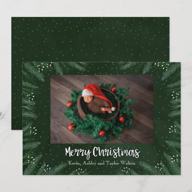 Pines Christmas Holiday Photo Birth Announcements (Front/Back)