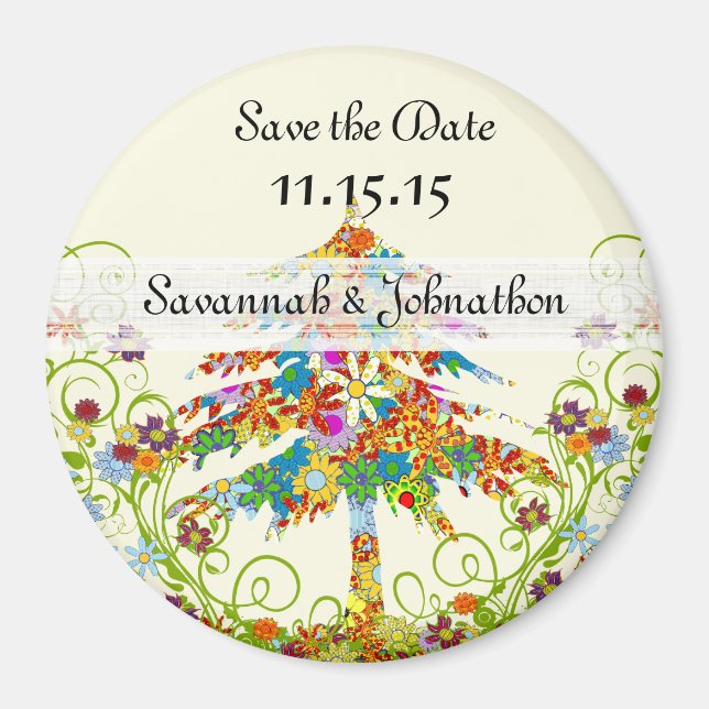 Pines Flower Tree Wedding Magnet (Front)