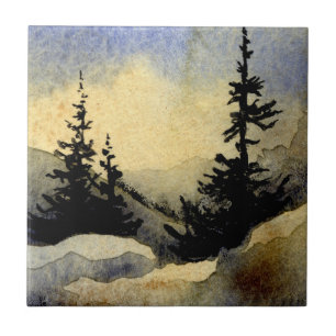 Pines on a ridge with a cream sunrise sky tile