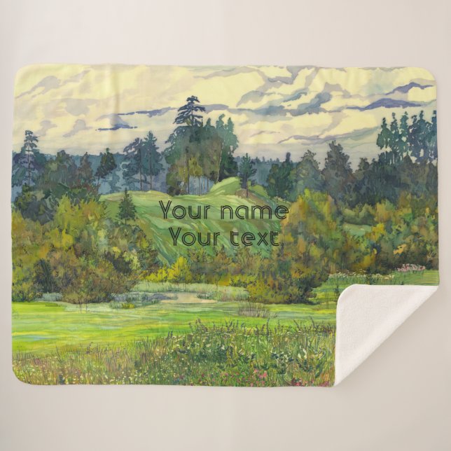 Pines painting  watercolor on silk sherpa blanket (Front (Horizontal))