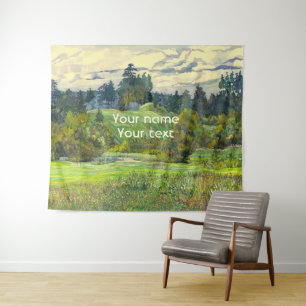 Pines painting watercolor on silk tapestry