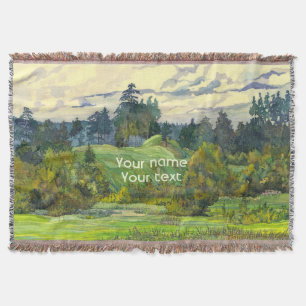 Pines painting watercolor on silk throw blanket