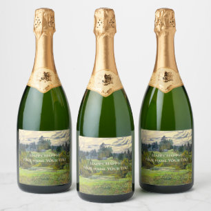 Pines painting  watercolor sparkling wine label