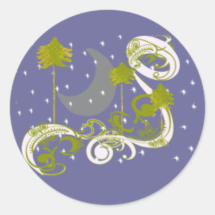Pines with Moon-Customize Change BackGround Colour Classic Round Sticker