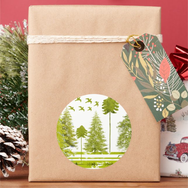 Pines with Moon-Customize Change BackGround Colour Classic Round Sticker (Holiday)