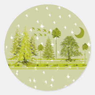 Pines with Moon-Customize Change BackGround Colour Classic Round Sticker
