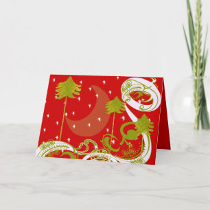 Pines with Moon-Customize Change BackGround Colour Holiday Card