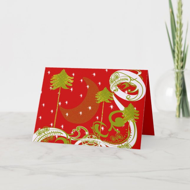 Pines with Moon-Customize Change BackGround Colour Holiday Card (Front)