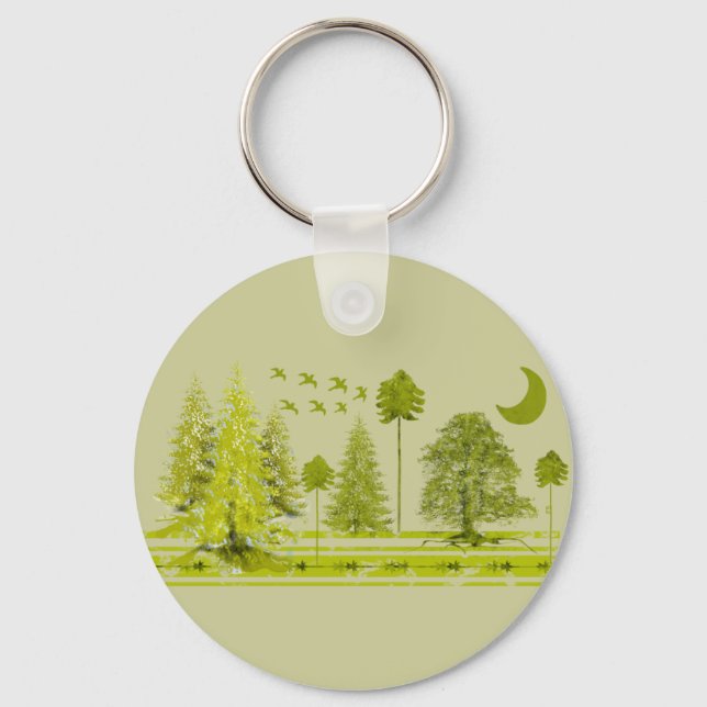 Pines with Moon-Customize Change BackGround Colour Keychain (Front)