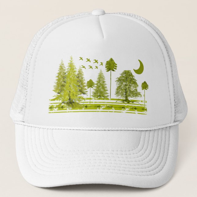 Pines with Moon-Customize Change BackGround Colour Trucker Hat (Front)