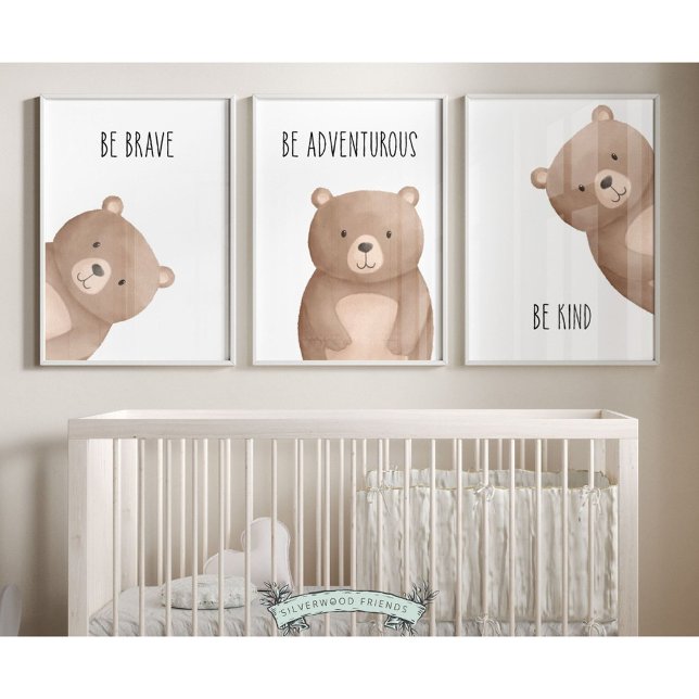 Ping Bear Nursery Prinsery Set de 3 Affirmations (Our delightful minimalist Set of 3 Peeking Bear Nursery Prints is part of our BEST SELLING Peeking B)