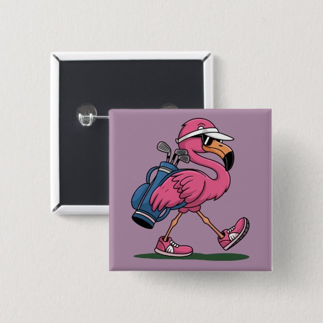 Ping Flamingo Golf Sunglasses Golf Lover  2 Inch Square Button (Front & Back)