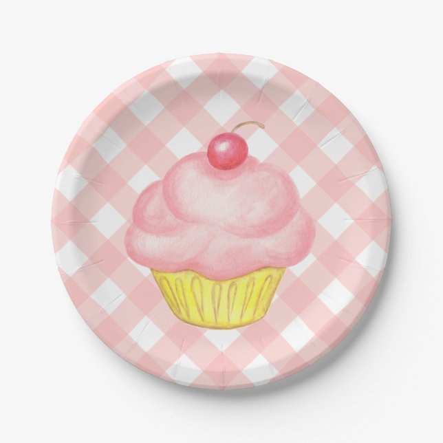 Ping Gingham Cupcake Paper Plates (Front)