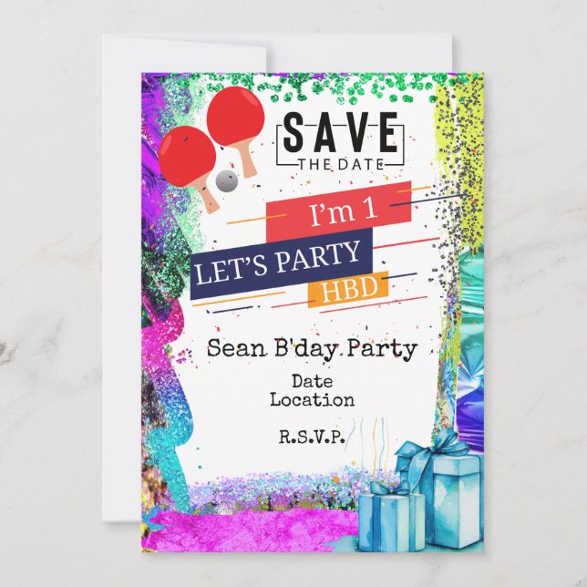 Ping Pong  1st Birthday party Save date Invitation (Front)