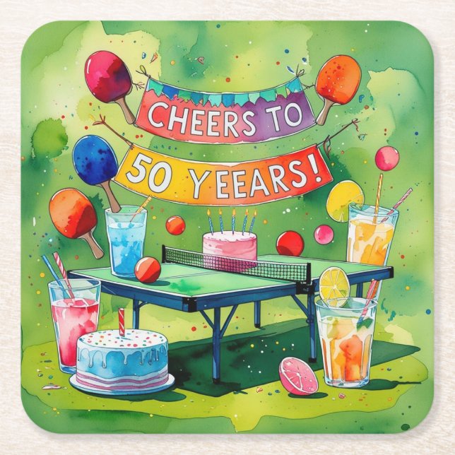  Ping Pong 50th Birthday  Square Paper Coaster (Front)