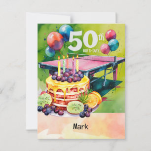 Ping Pong 50th Birthday with Cake Postcard