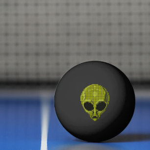 Ping Pong Balle de ping-pong noire avec tête d'alien vert
