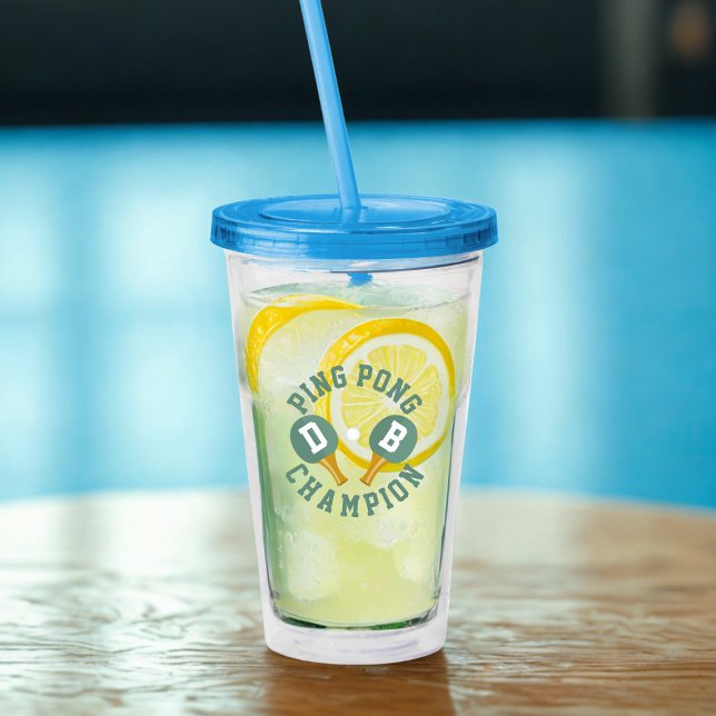 Ping Pong Champion Personalized Acrylic Tumbler (For the Ping Pong Champion in your life. Just add their initials on the paddles and name on the back)