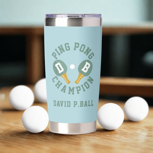 Ping Pong Champion Personalized Insulated Tumbler (For the Ping Pong Champion in your life. Just add their name and initials to the paddles)