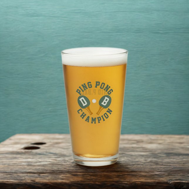 Ping Pong Champion Personalized Pint Glass (For the Ping Pong Champion in your life. Just add their initials and name on the back)