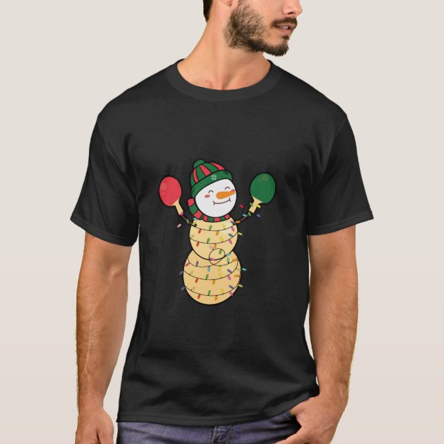 Ping Pong Christmas table tennis Santa Snowman hat T-Shirt (Front)