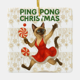 Ping Pong Christmas Themed for Siamese Cat lovers  Ceramic Ornament