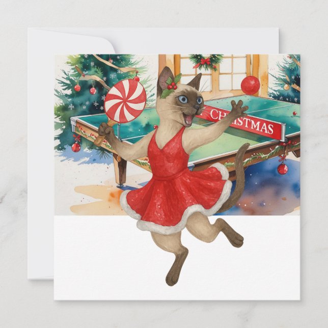 Ping Pong Christmas Themed for Siamese Cat lovers Holiday Card (Front)