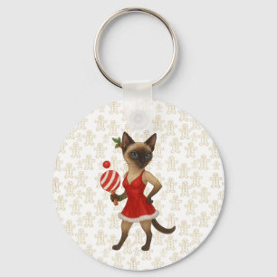 Ping Pong Christmas Themed for Siamese Cat Lovers Keychain