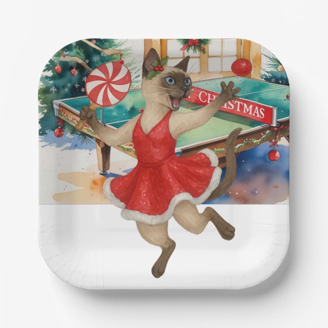  Ping Pong Christmas themed for Siamese Cat lovers Paper Plate (Front)