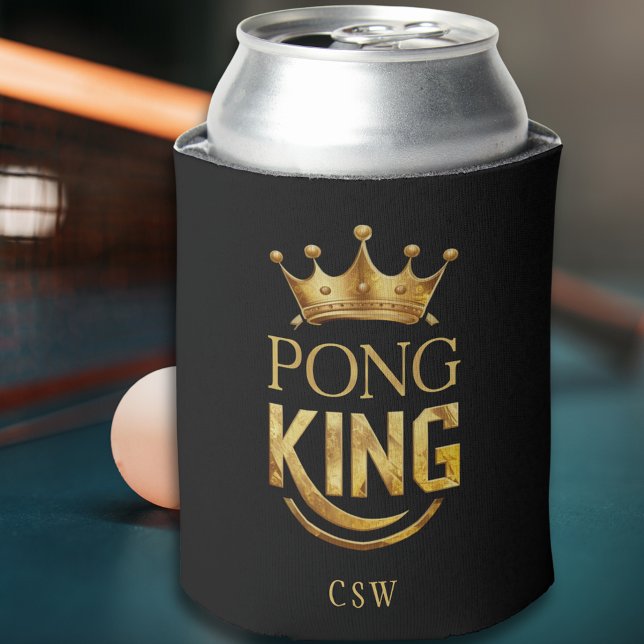 Ping Pong King Gold Crown Personalized Can Cooler (Creator Uploaded)