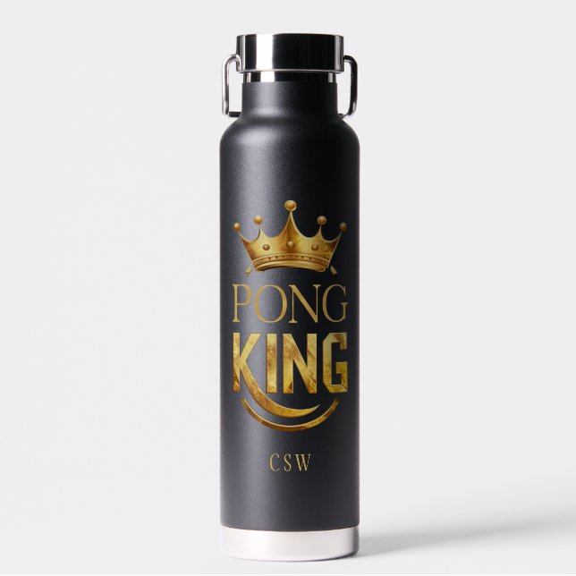 Ping Pong King Gold Crown Personalized Water Bottle (Front)