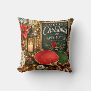 Ping Pong Paddle and ball with Christmas themed Throw Pillow