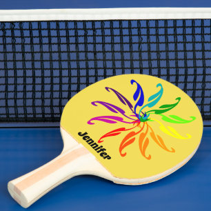 Ping Pong Paddle - Colour Wheel Leaves and Name