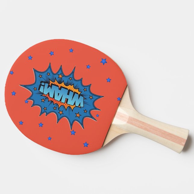 Ping Pong Paddle - Pop Art Wham Blue Orange (Back Side)