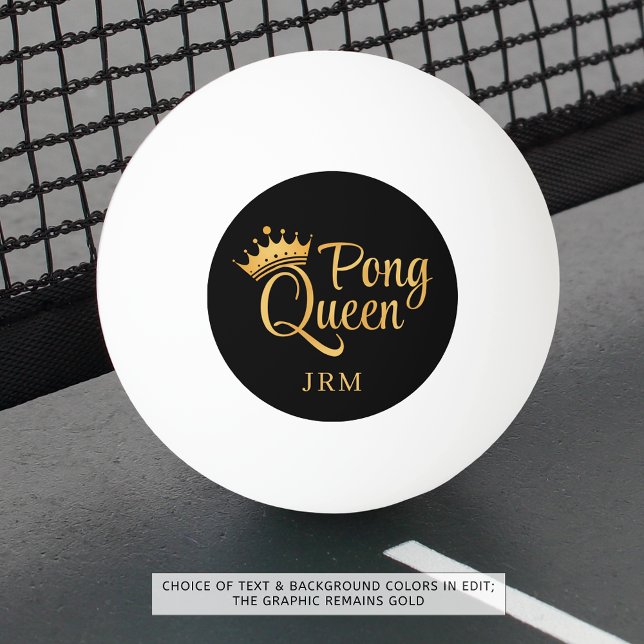Ping Pong Queen Black Gold Name Ping Pong Ball (Creator Uploaded)