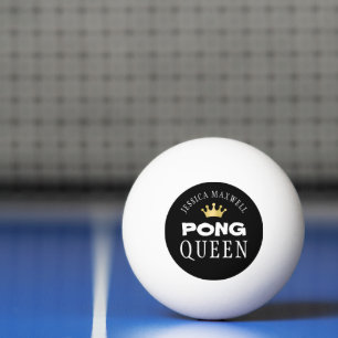 PING PONG QUEEN Gold Crown Personalized Black Ball