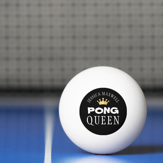 PING PONG QUEEN Gold Crown Personalized Black Ping Pong Ball (Net)