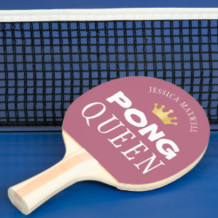 PING PONG QUEEN Name Editable Rose Gold 2-Sided Ping Pong Paddle