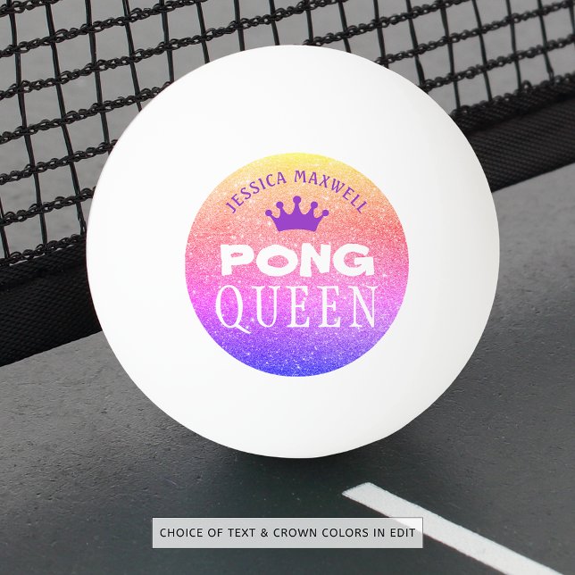PING PONG QUEEN Personalized Multi Colour Glitter Ball (Creator Uploaded)