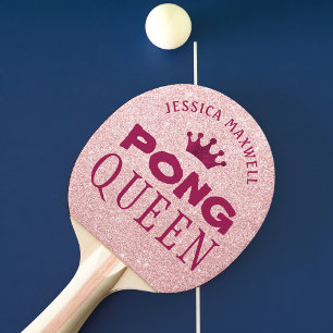 PING PONG QUEEN Personalized Pink Glitter Paddle