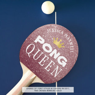 PING PONG QUEEN Personalized Rose Gold Glitter Ping Pong Paddle