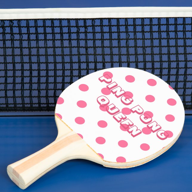 Ping Pong Queen - Whimsical Hot Pink Polkadots  Paddle (Insitu)