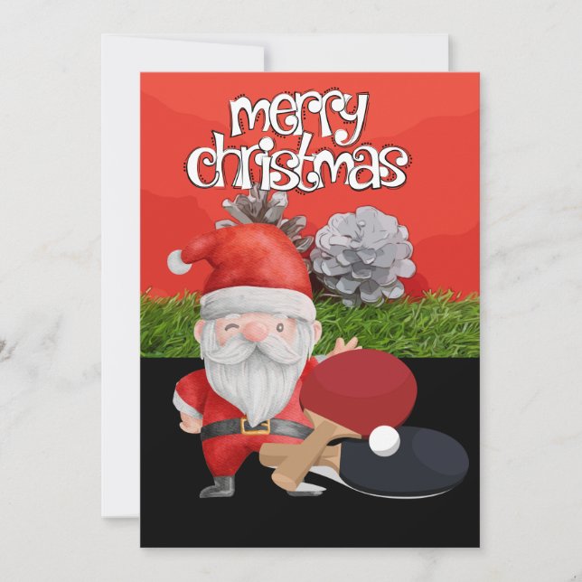Ping Pong Table Tennis Christmas with Santa Claus Holiday Card (Front)