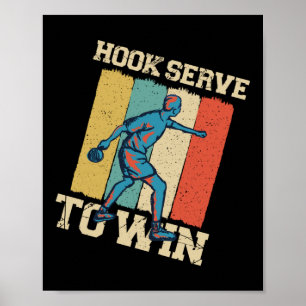 Ping Pong Table Tennis Hook Serve To Win Retro Poster