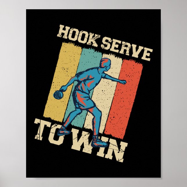 Ping Pong Table Tennis Hook Serve To Win Retro Poster (Front)