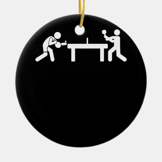 Ping Pong Table Tennis Stick Figures Pingpong Ceramic Ornament (Front)