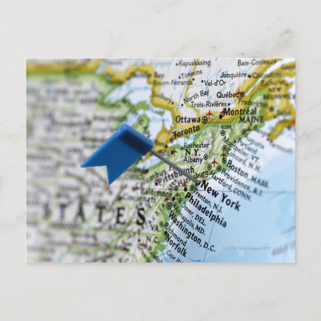 Pingle de carte placée sur la ville de New York su (Devant)